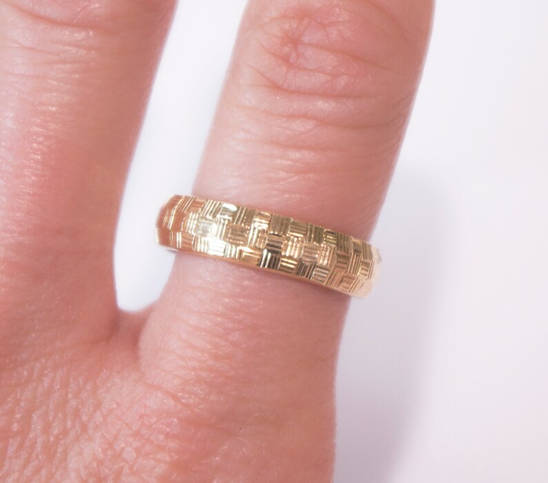 14k Yellow Gold Band with Basket Weave Design