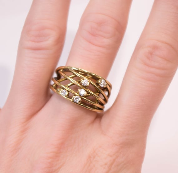 18K Open Work Wide Diamond Band