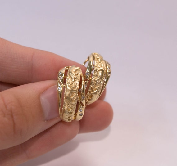14K Diamond Puma Earrings Etsy