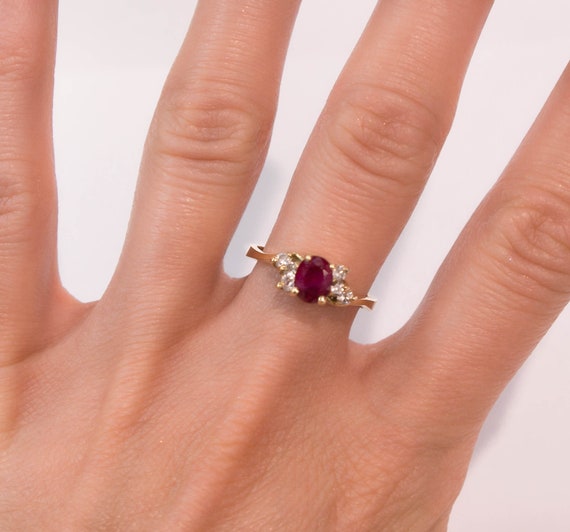 14K Oval Ruby and Diamond Ring - image 1