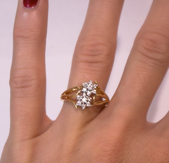 14k Double Flower Diamond Ring - image 1