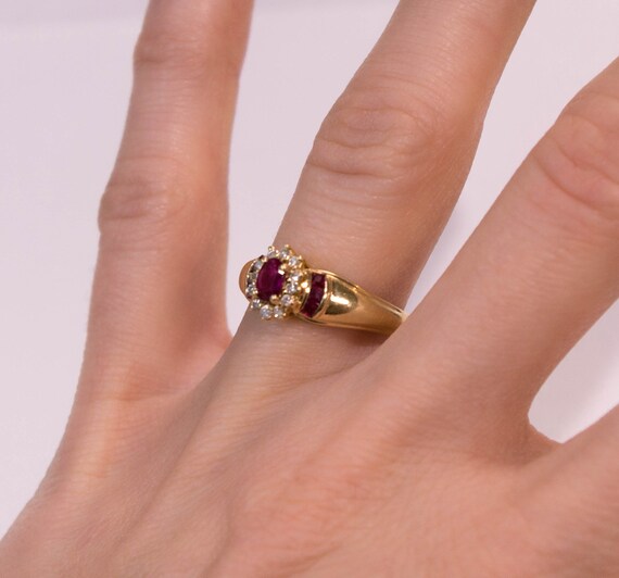 14K Ruby and Diamond Halo Ring - image 2