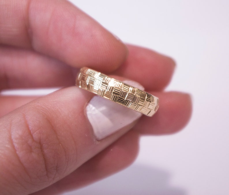 14k Yellow Gold Band with Basket Weave Design