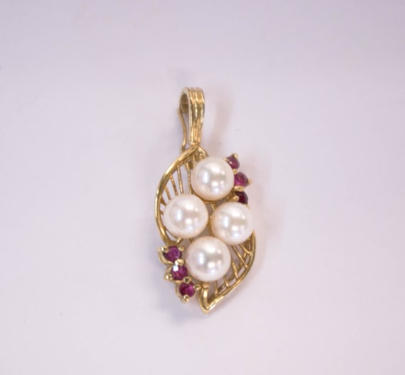 14k Pearl and Ruby Enhancer Pendant - image 5