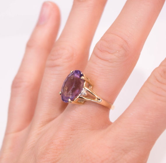 14k Purple Amethyst and Diamond Ring - image 3