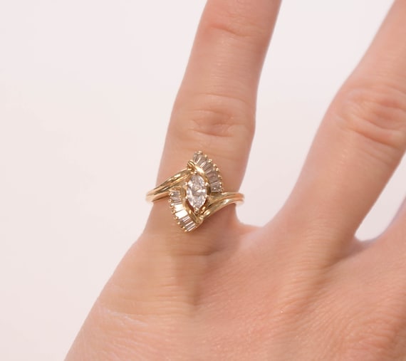 14k Vintage Marquis Diamond Ring