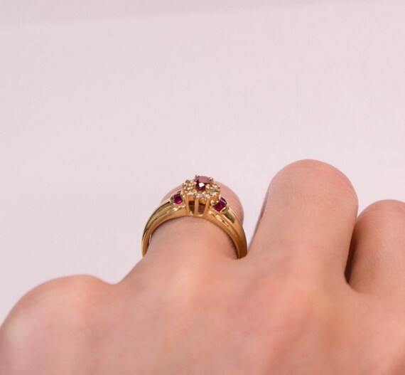 14K Ruby and Diamond Halo Ring - image 3