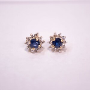 14K Blue Sapphire in Diamond Halo Setting