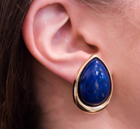 14KY French Clip Earrings with Lapis Lazuli - image 3