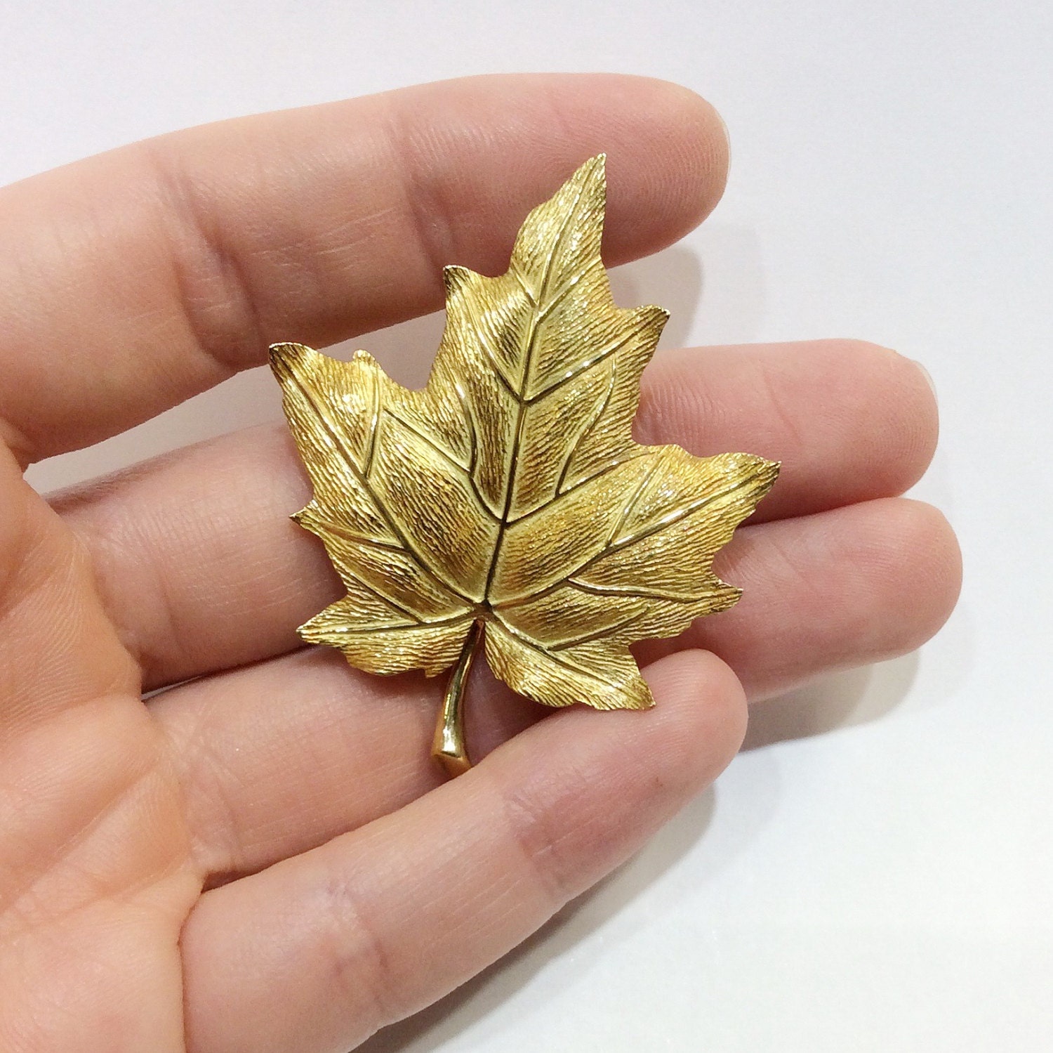 Vintage Craft 1960s-70s Double Gold-tone Metal Leaf Brooch