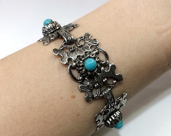 REDUCED!! Vintage Style Bracelet Not Sterling Silver Turquoise Color Stone