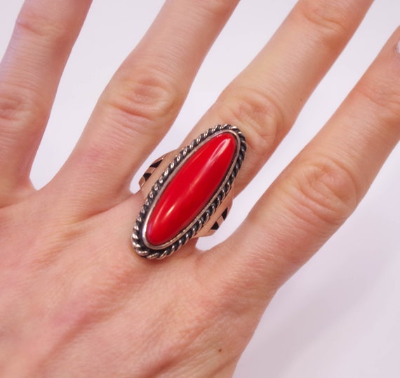 Sterling Silver Red Stone Ring - image 1