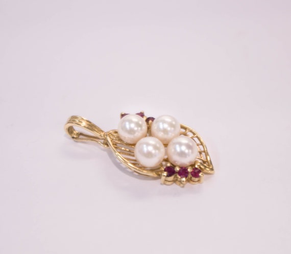 14k Pearl and Ruby Enhancer Pendant - image 4