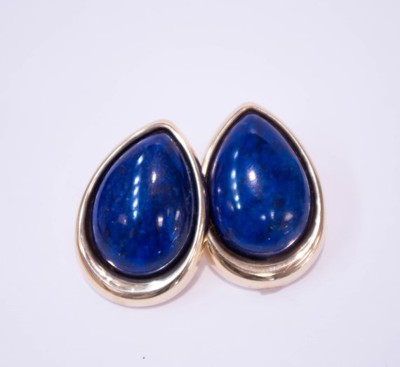 14KY French Clip Earrings with Lapis Lazuli - image 1