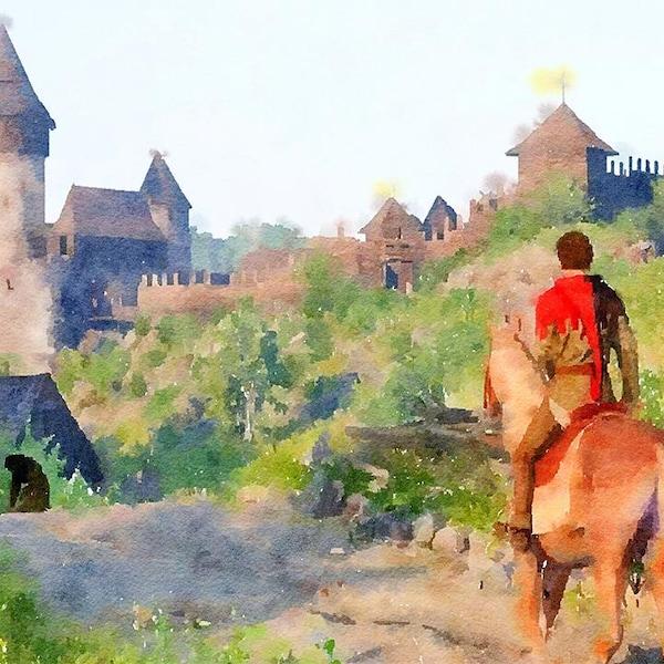 Póster del juego Kingdom Come-Deliverance en acuarela, Stalker Art