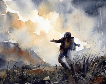 Watercolor Death Stranding art , watercolor poster, video game art, video game poster, gift for him, gift for gamer
