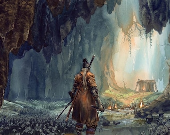 Watercolor Sekiro Video Game Poster, Gamer Gift