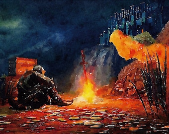 Watercolor souls dark Art poster , watercolor poster, video game art, video game poster, gift for him, gift for gamer