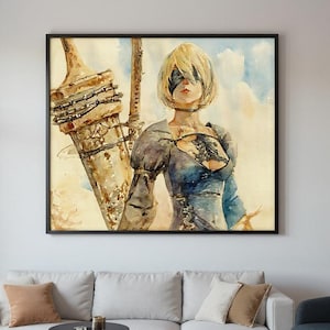 Watercolor NieR: Automata Art poster , watercolor poster, video game art, video game poster, gift for him, gift for gamer