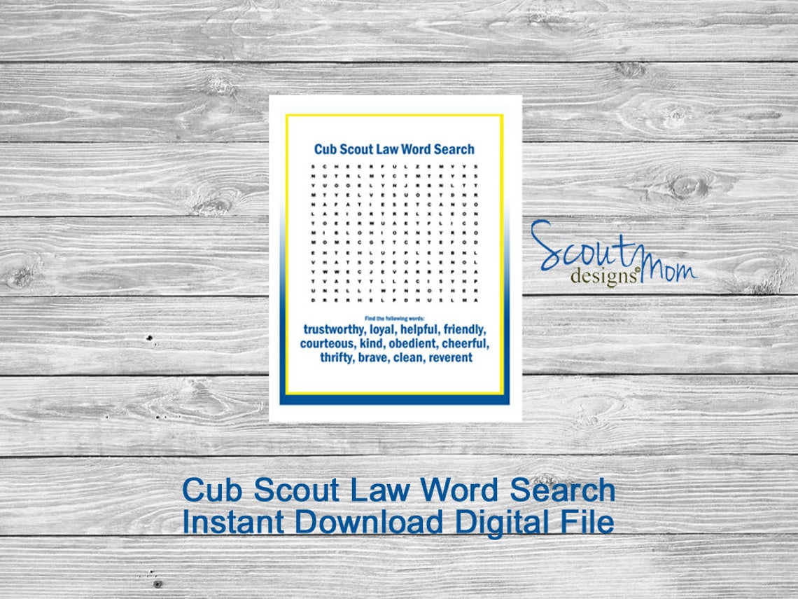 CUB SCOUT Word Search Learn Cub Scout Law Easily Fun Etsy