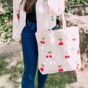 Cherry Pom Pom Tote Bag