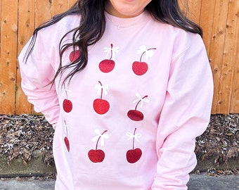 Glitter Cherry Bow Coquette Sweatshirt