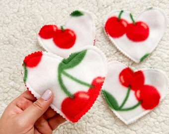 Cherry Fleece Heart Coasters - Set of 4