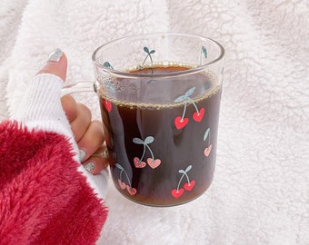 Cherry Heart Glass Mug | Valentine Mug