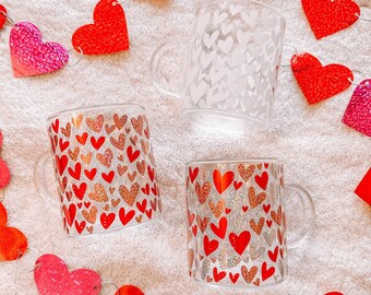 Heart Glass Mug | Holographic Glitter | Valentine Mug