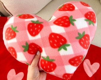 Fleece Checkered Strawberry Heart Pillow