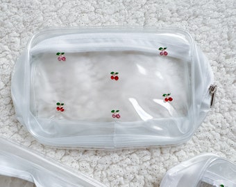 Clear Cherry Rhinestone Zip Pouch