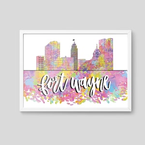 Fort Wayne Skyline Art Print: Indiana Calligraphy (11&quot; x 14&quot;)