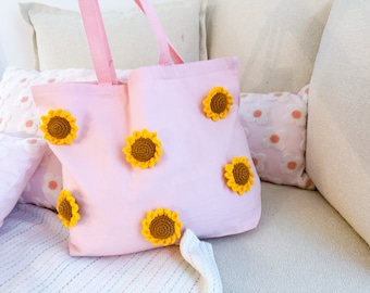 3D Crochet Large Sunflower Tote Bag