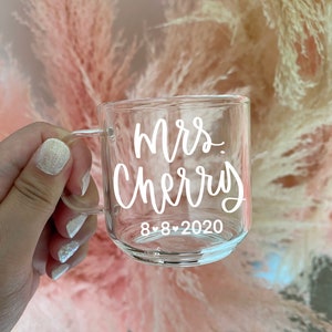 Set of 2 Custom Espresso Mugs | Hand Lettered | 4oz | Wedding Gift | Clear Glass