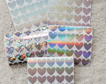 125 Hearts | Assorted Sticker Pack | Silver Holographic Glitter Heart Stickers - 1 Inch