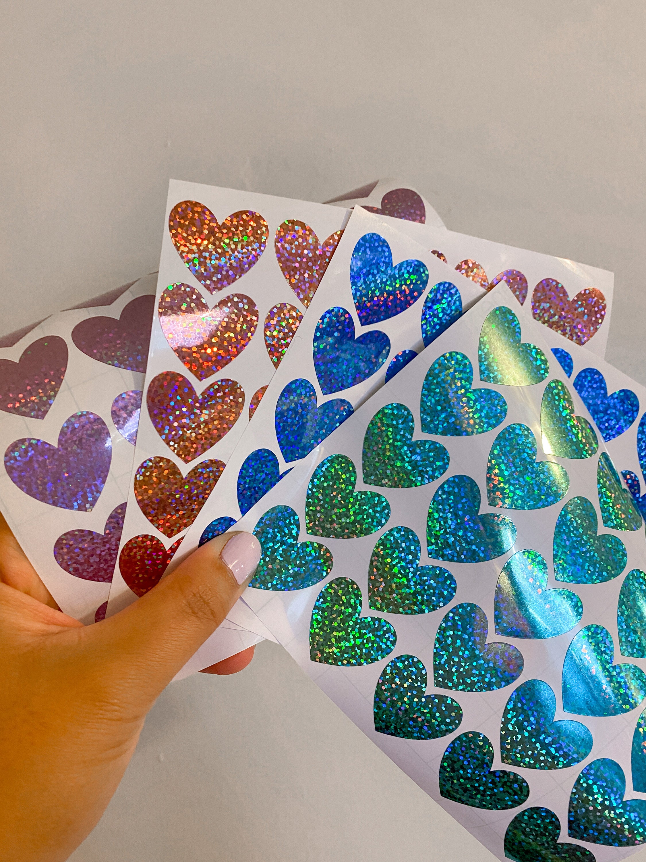 Glitter Holographic Heart Stickers 1 Inch 50 Pack Purple Etsy