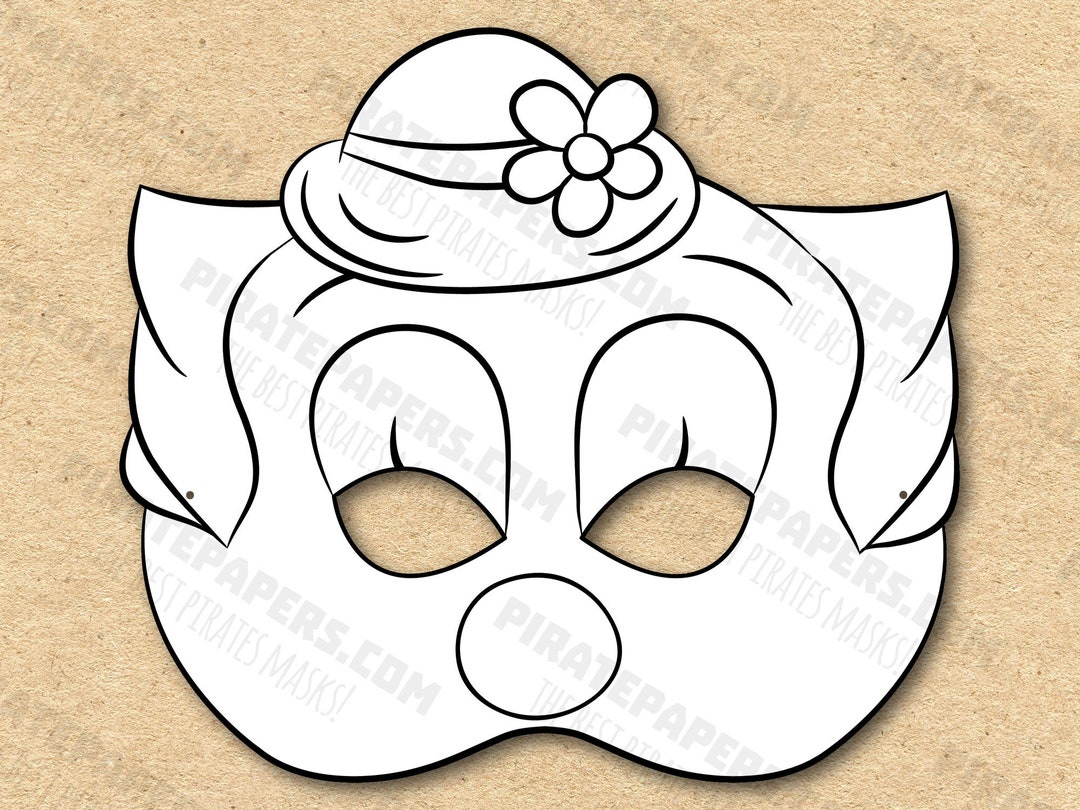 Сircus Clown Mask Coloring Printable, Paper DIY for Kids and Adults ...