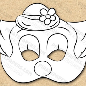 Сircus Clown Mask Coloring Printable, Paper DIY For Kids And Adults. PDF Template. Instant Download. Birthdays, Halloween, Party, Costumes.