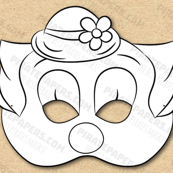 Сircus Clown Mask Coloring Printable, Paper DIY For Kids And Adults. PDF Template. Instant Download. Birthdays, Halloween, Party, Costumes.