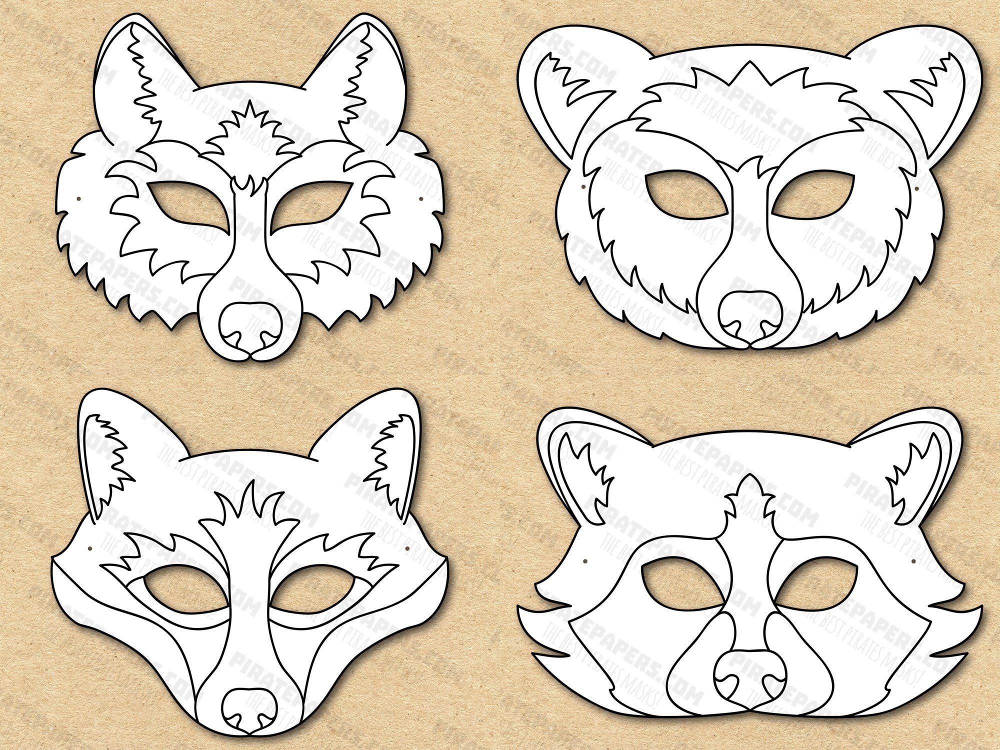 Woodland animal masks - Printable kids craft template - Happy