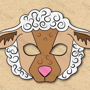 Máscara de ovelha para impressão, papel DIY para crianças e adultos. Modelo PDF. Download instantâneo. Para aniversários, Halloween, festa, fantasias.