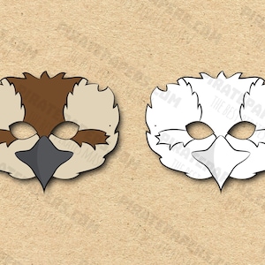 Bird Kookaburra Masks Printable Color + Coloring, Paper DIY For Kids And Adults. PDF Template. Instant Download. For Birthdays, Halloween.