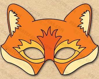 Máscara de raposa para impressão, papel DIY para crianças e adultos. Modelo PDF. Download instantâneo. Para aniversários, Halloween, festa, fantasias.