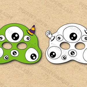 Monster #6 Masks Printable Color + Coloring, Paper DIY For Kids And Adults. PDF Template. Instant Download. For Birthdays, Halloween.