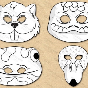 Pond Animals 2 Masks Printable Coloring, Beaver, Lizard, Salamander ...