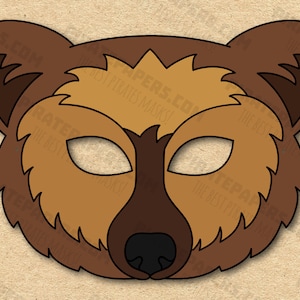 Máscara de oso imprimible, bricolaje de papel para niños y adultos. Plantilla PDF. Descarga instantánea. Para cumpleaños, Halloween, fiestas, disfraces.