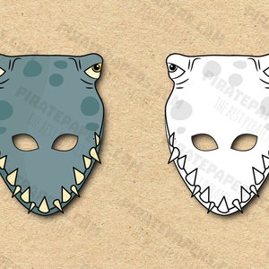 Dinosaur Liopleurodon Masks Printable Color + Coloring, Paper DIY For Kids And Adults. PDF Template. Instant Download. Birthdays, Halloween.