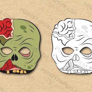 Zombie Masks Printable Color + Coloring, Paper DIY For Kids And Adults. PDF Template. Instant Download. For Birthdays, Halloween, Costumes.