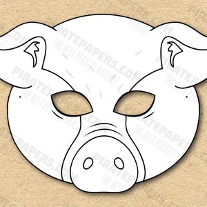 Pig Mask Printable Coloring, Paper DIY For Kids And Adults. PDF Template. Instant Download. For Birthdays, Halloween, Party, Costumes.