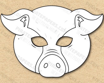Pig Mask Printable Coloring, Paper DIY For Kids And Adults. PDF Template. Instant Download. For Birthdays, Halloween, Party, Costumes.